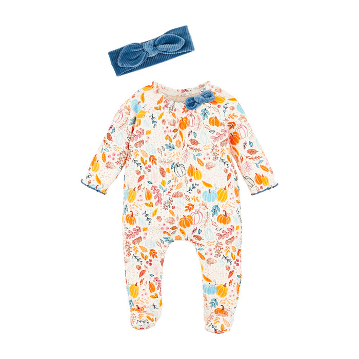 Mud Pie Pumpkin Floral Sleeper & Headband Set