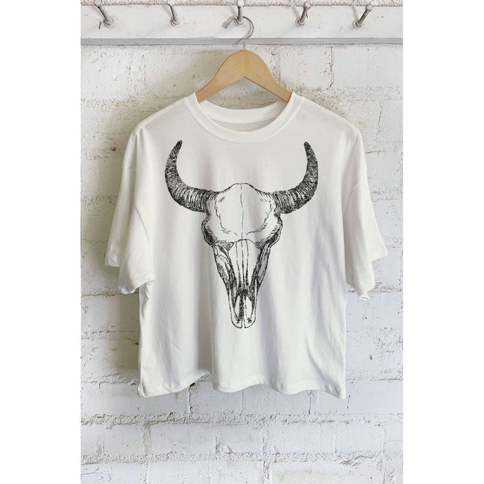 COW SKULL GRAPHIC LONG CROP TOP