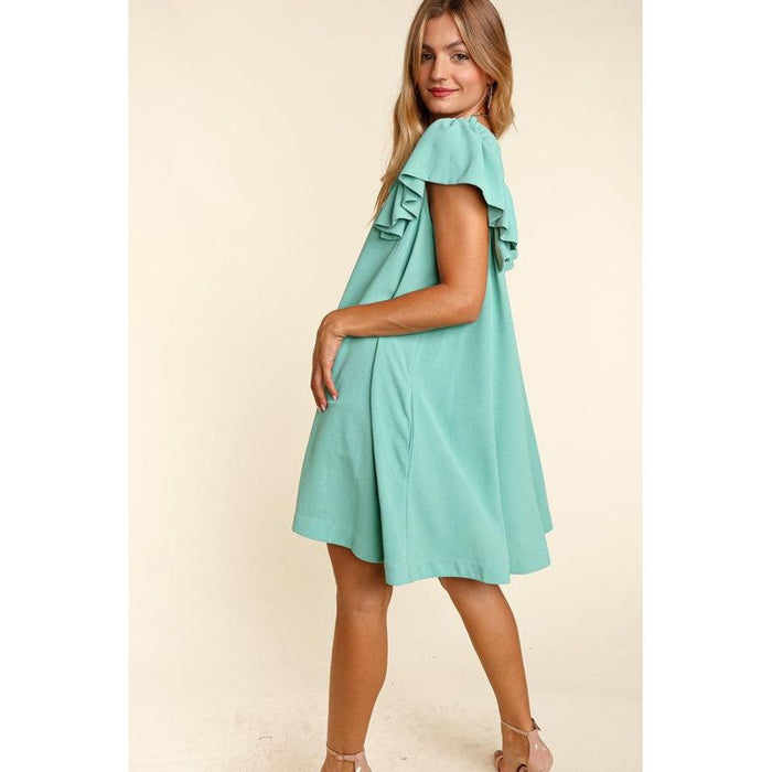 SOLID WOVEN DRESS WITH SIDE POCKETS