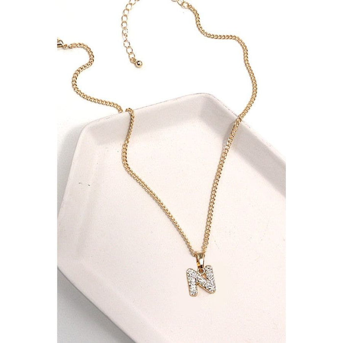 Rhinestone Initial Chain Necklace