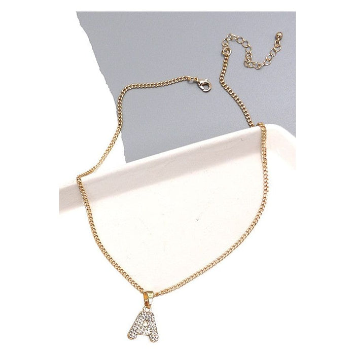 Rhinestone Initial Chain Necklace