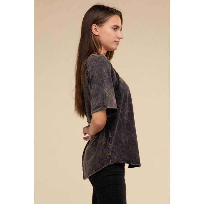 Back Patch Crinkle Washed Raglan Sleeve T-Shirt