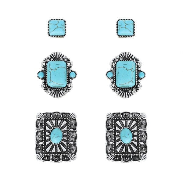 Western 3-piece Turquoise Concho Earring Set