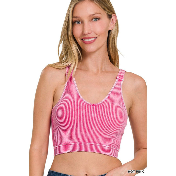 Washed Ribbed Cropped Bra Padded Tank Top