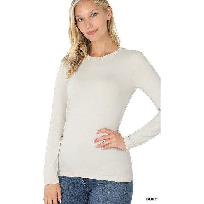 Brushed Microfiber Long Sleeve Round Neck Tee