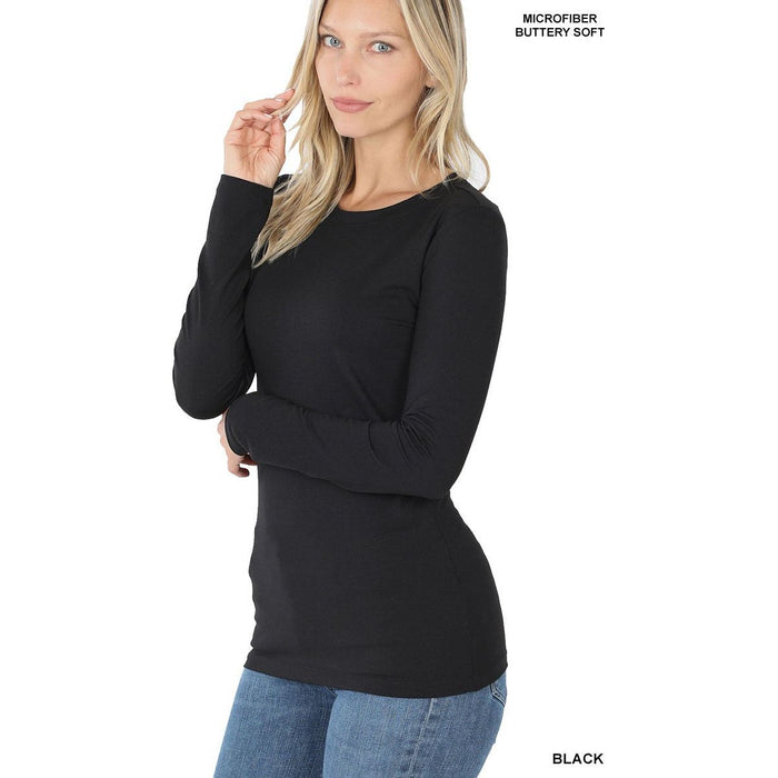 Brushed Microfiber Long Sleeve Round Neck Tee