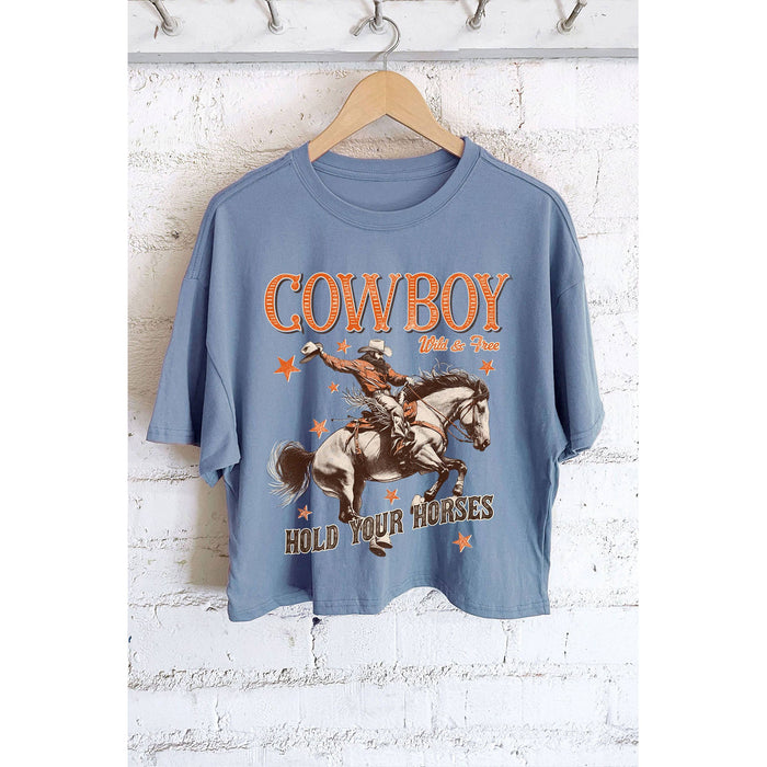 Cowboy Hold Your Horses Graphic Long Crop Top