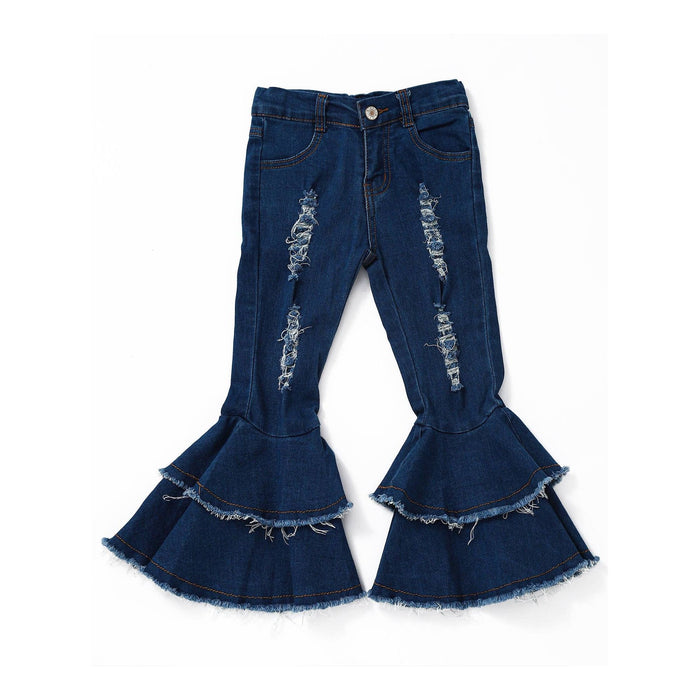 Blue Distressed Double Layer Girls Jeans