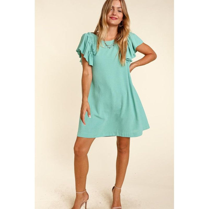 SOLID WOVEN DRESS WITH SIDE POCKETS