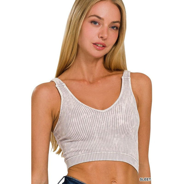 Washed Ribbed Cropped Seamless V-Neck Tank TOP