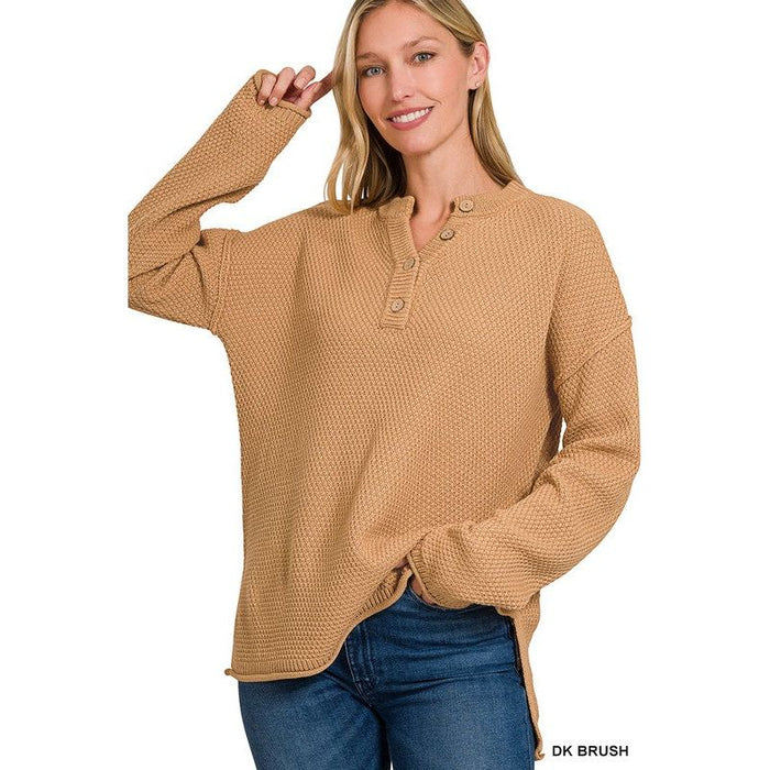 4 Buttons Henley Neckline Basic Sweater