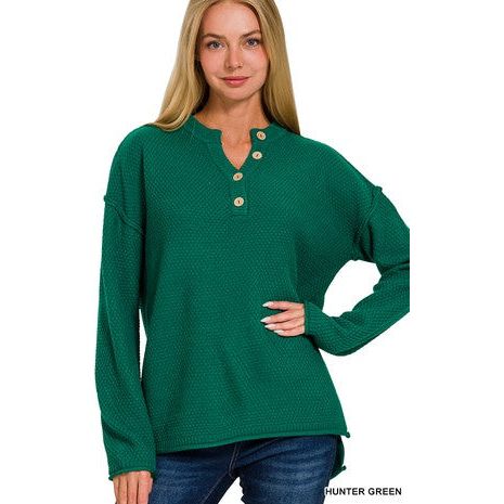 4 Buttons Henley Neckline Basic Sweater