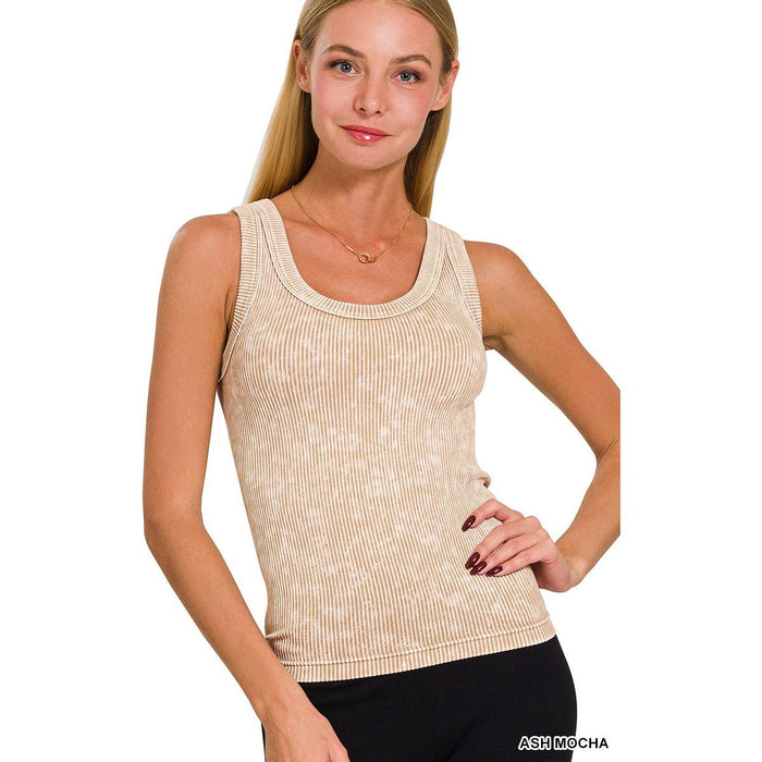 2 Way Neckline Washed Ribbed Cropped Tank Top