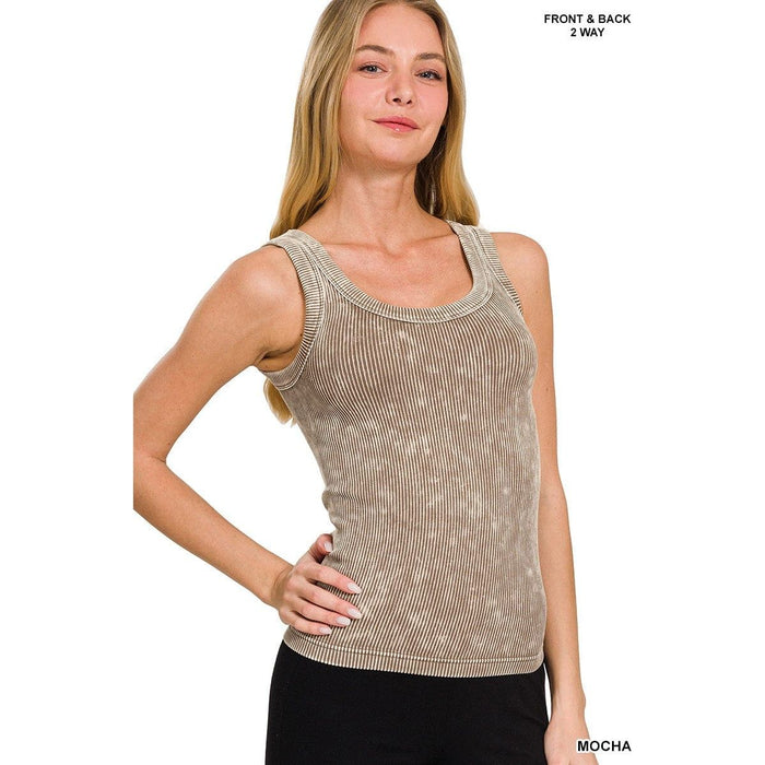 2 Way Neckline Washed Ribbed Cropped Tank Top