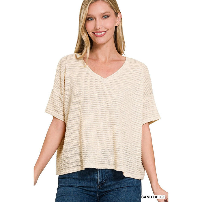 Drop Shoulder Short Sleeve Jacquard Sweater