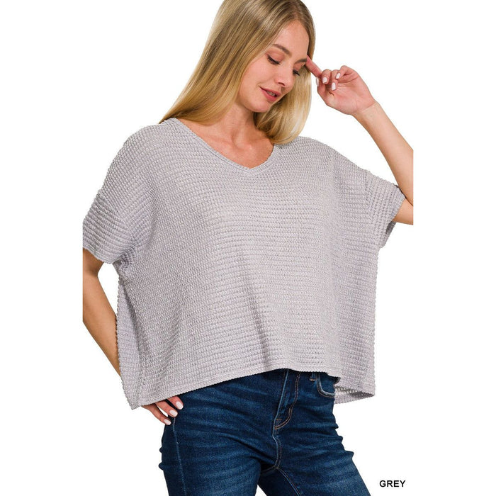 Drop Shoulder Short Sleeve Jacquard Sweater