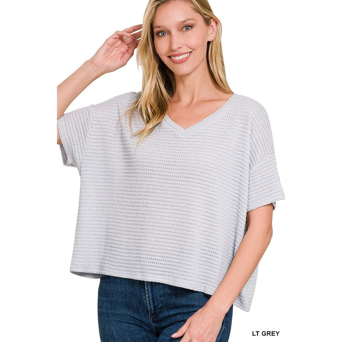 Drop Shoulder Short Sleeve Jacquard Sweater