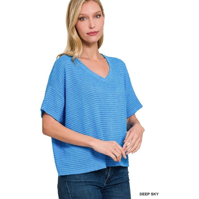 Drop Shoulder Short Sleeve Jacquard Sweater