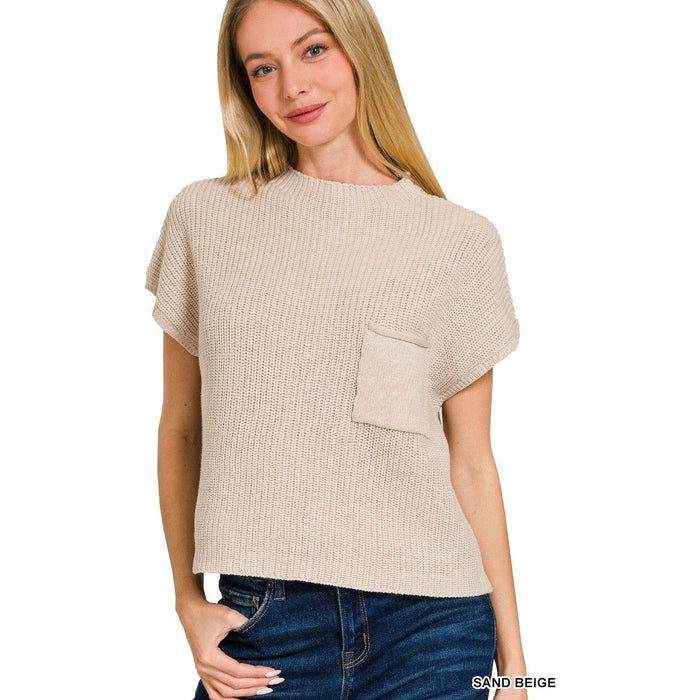 Mock Neck Short Sleeve Cropped Sweater