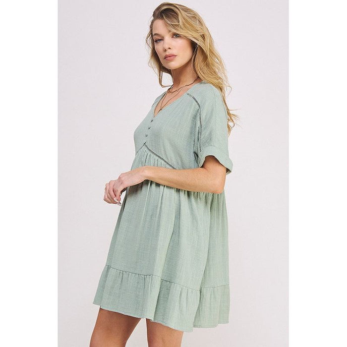 PLUS SIZE SHORT SLV BUTTON DOWN V-NECK SHORT DRESS