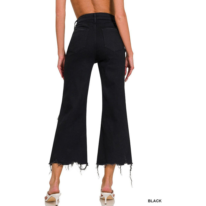 Distressed Knee Flare Crop High-waist Pants