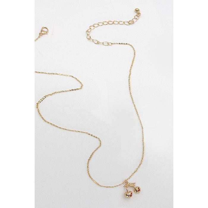 Gold Mini Cherry Charm Necklace