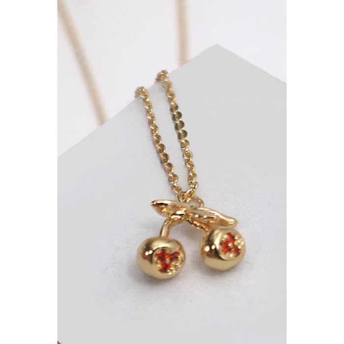 Gold Mini Cherry Charm Necklace