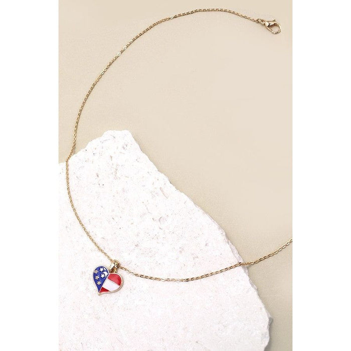 4th Of July Flag Heart Necklace