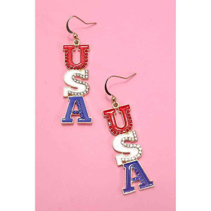 4th Of July Rhinestone Usa Drop Earrings