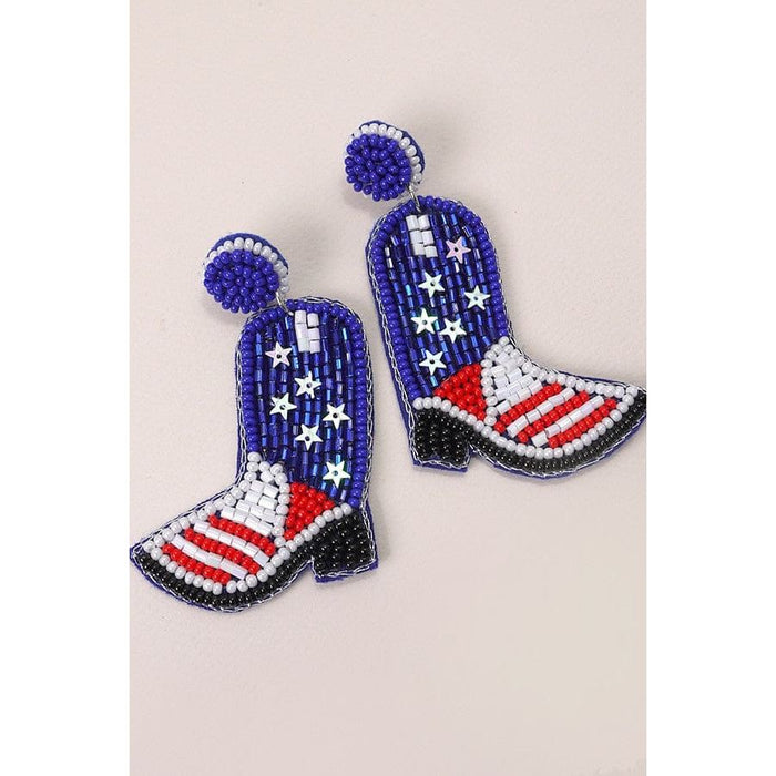 4th Of July Seedbead Boot Flag Drop Earrings