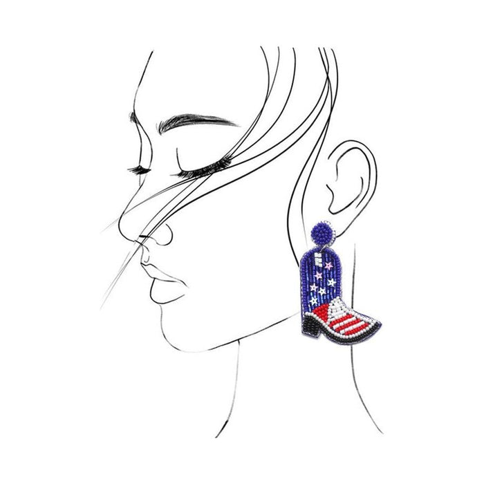 4th Of July Seedbead Boot Flag Drop Earrings