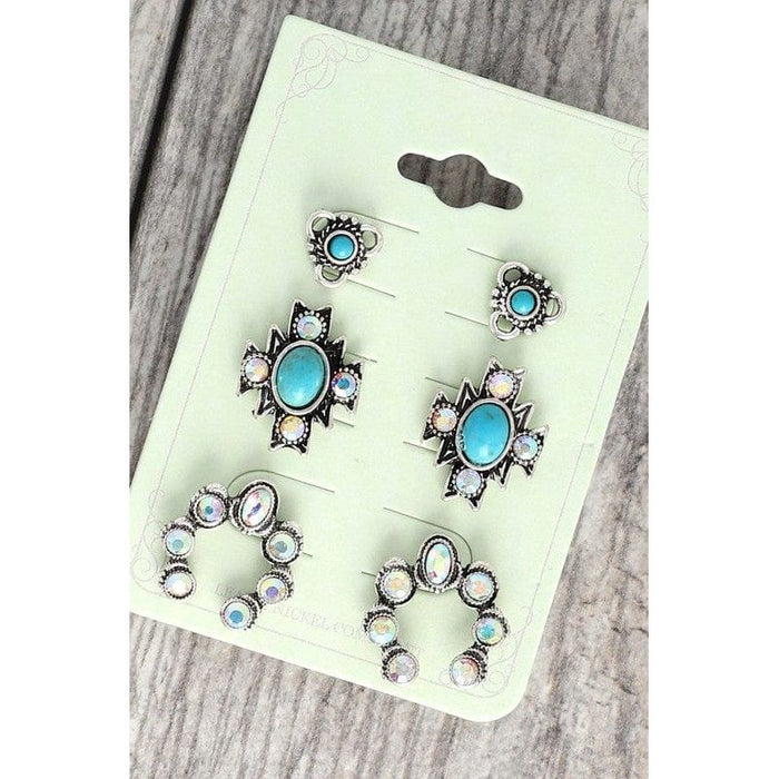 3-pair Western Motif Hand Crafted Earring Set