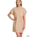 Mock Neck Short Sleeve Sweater Dress With Pocket