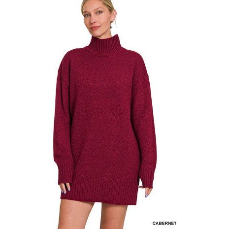 Turtle Neck Long Sleeve Mini Sweater Dress