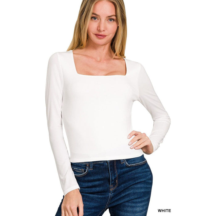 Double Layered Square Neck Fitted Long Sleeve Tee