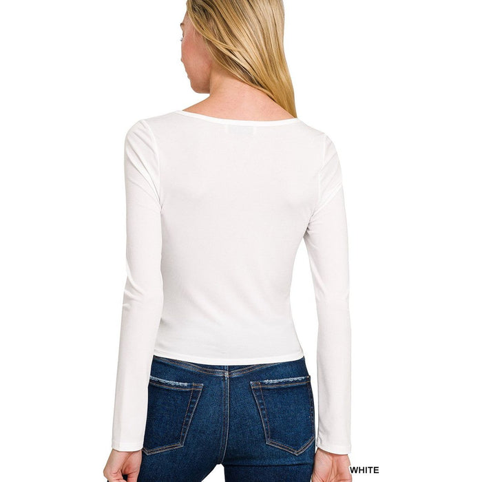 Double Layered Square Neck Fitted Long Sleeve Tee