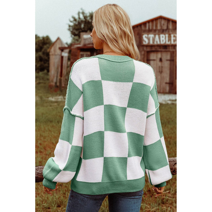 Checkered Bishop Sleeve Sweater