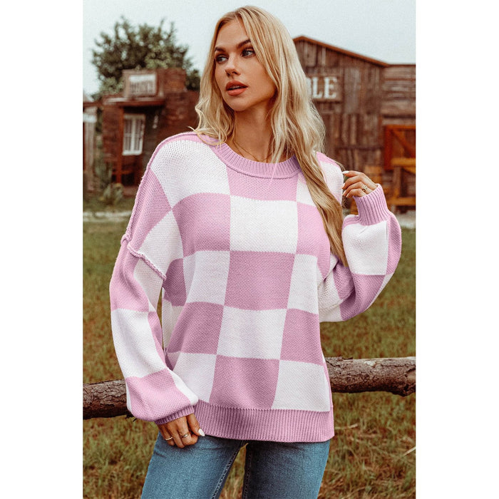 Checkered Bishop Sleeve Sweater