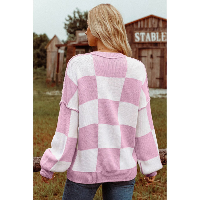 Checkered Bishop Sleeve Sweater