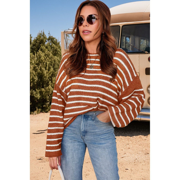 Stripe Drop Shoulder Casual Sweater