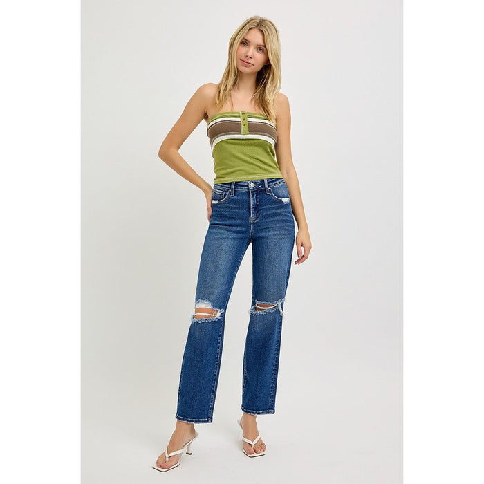 Tummy Control High Rise Crop Girlfriend Jeans