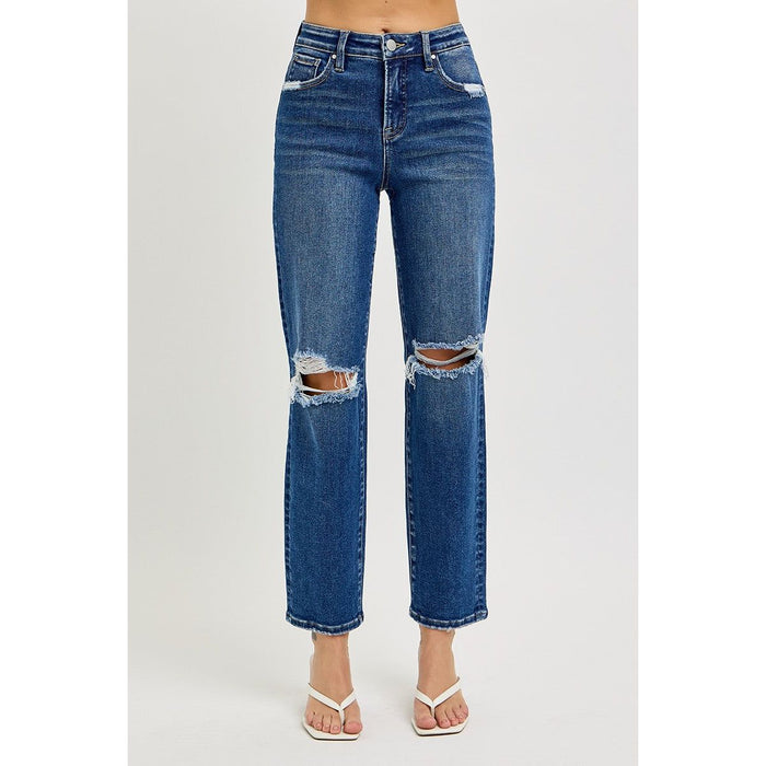 Tummy Control High Rise Crop Girlfriend Jeans