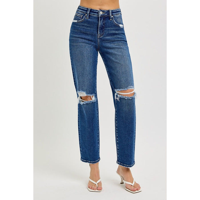 Tummy Control High Rise Crop Girlfriend Jeans