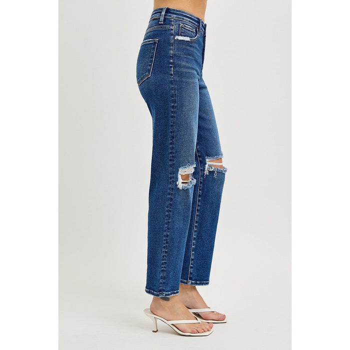 Tummy Control High Rise Crop Girlfriend Jeans