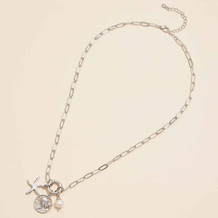 Gold Dipped Starfish Charm Necklace with Pearl Accent