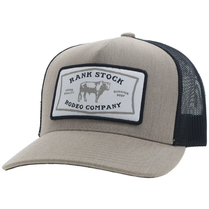 Rank Stock Hooey Tan / Black 5-Panel Trucker with White / Black Rectangle Patch -