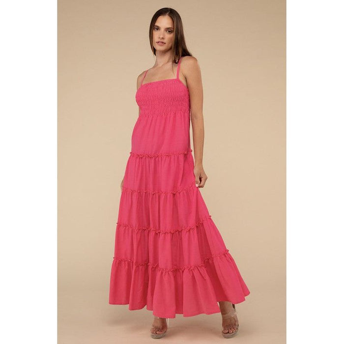 Woven Smocked Top Tiered Cami Maxi Dress