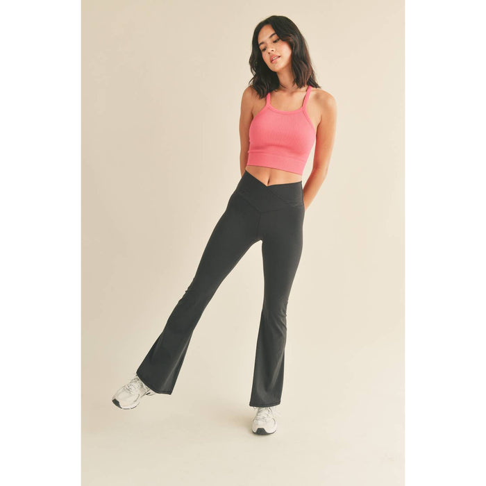 Black High Waist Crossover Flare Legging