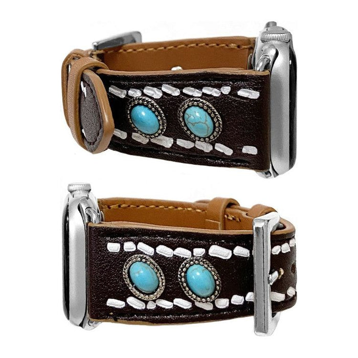 Western Gemstone Stitch Leather Apple Watch Band