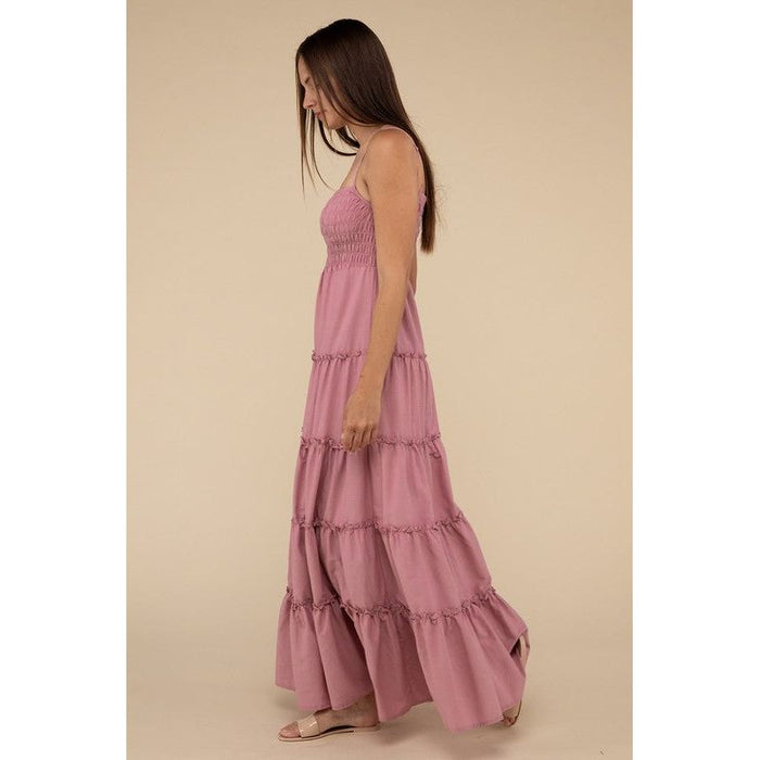 Woven Smocked Top Tiered Cami Maxi Dress